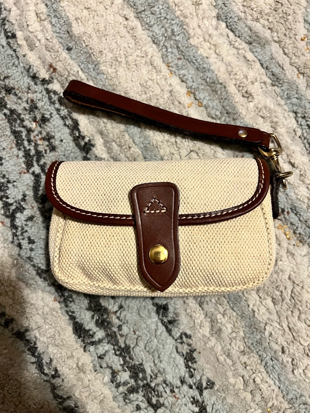 Dooney & Bourke Cream Canvas Wristlet with Brown Trim